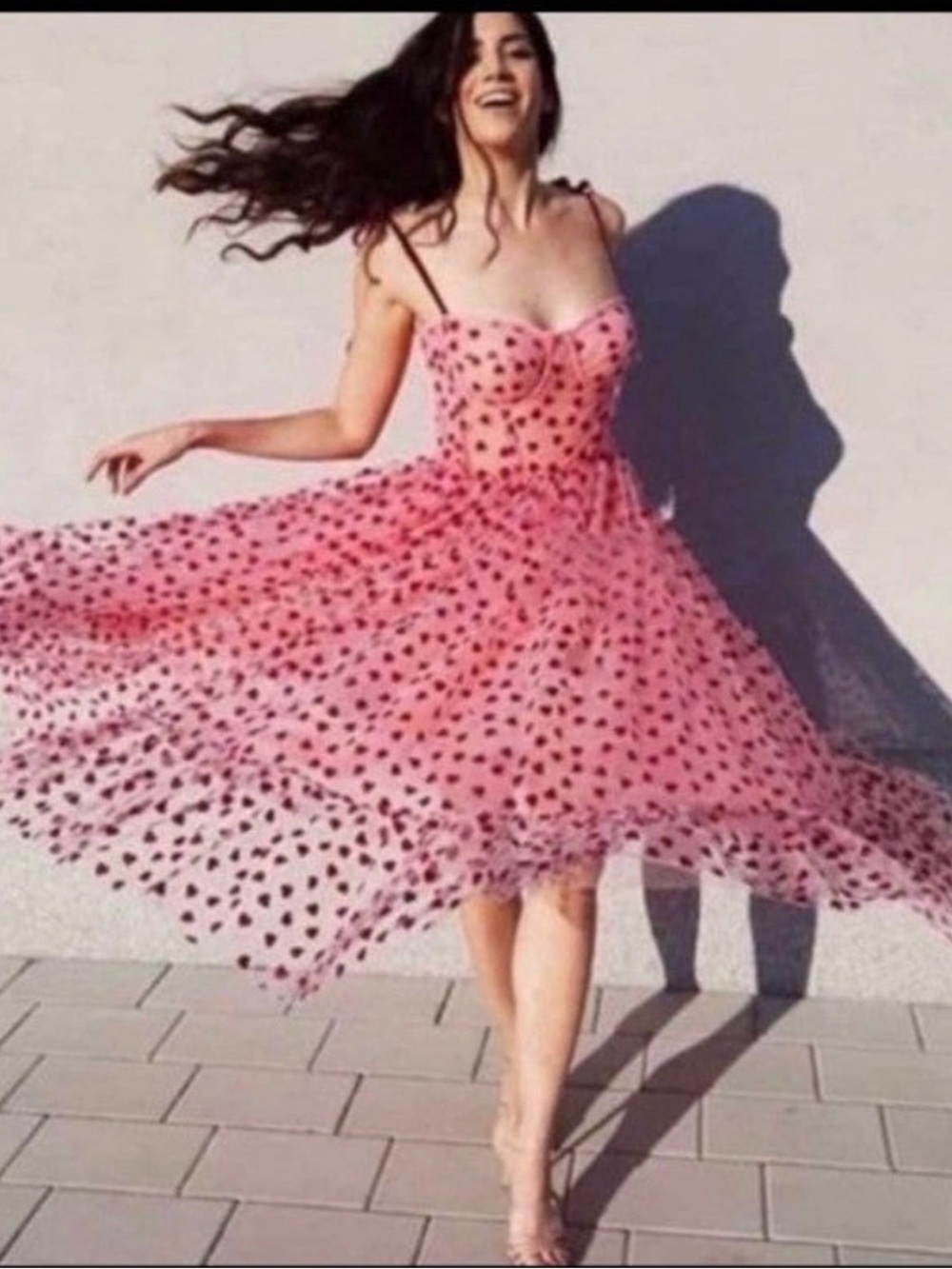 Betsy Johnson Pink Heart Print Midi Sundress with Sweetheart Neckline - Picture 2 of 7